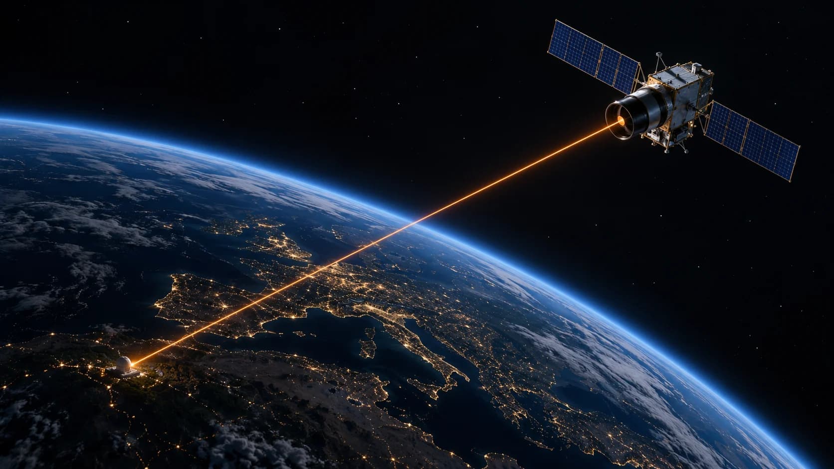 Conceptual satellite and ground optical link above Earth